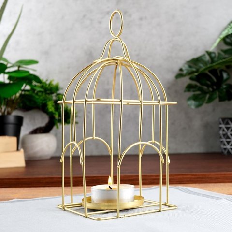 Lampion świecznik na świeczkę tealight metalowy złoty klatka dla ptaków Lampion świecznik na świeczkę tealight metalowy złoty klatka dla ptaków