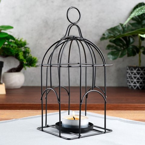 Lampion świecznik na świeczki tealight metalowy czarny klatka dla ptaków Lampion świecznik na świeczki tealight metalowy czarny klatka dla ptaków