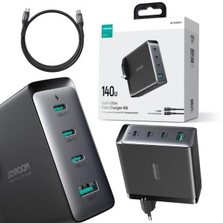 Ładowarka sieciowa Joyroom GaN Ultra JR-TCG05EU 140W PD 3.0 QC 3.0 3x USB-C 1x USB-A czarna + kabel JOYROOM