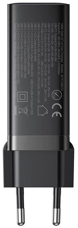 Ładowarka sieciowa Joyroom GaN Ultra JR-TCG05EU 140W PD 3.0 QC 3.0 3x USB-C 1x USB-A czarna + kabel JOYROOM