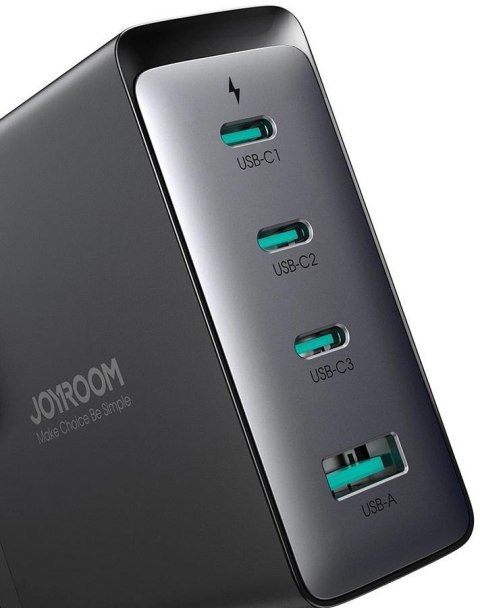 Ładowarka sieciowa Joyroom GaN Ultra JR-TCG05EU 140W PD 3.0 QC 3.0 3x USB-C 1x USB-A czarna + kabel JOYROOM