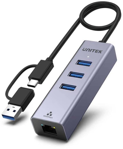 Unitek Hub USB C 4w1 Ethernet 3 x USB A 5 Gbps z adapterem USB A UNITEK