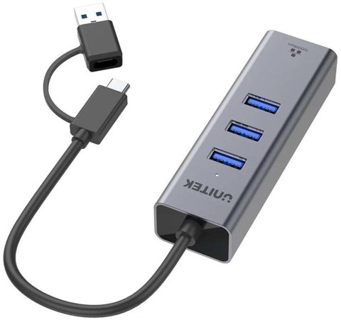 Unitek Hub USB C 4w1 Ethernet 3 x USB A 5 Gbps z adapterem USB A UNITEK