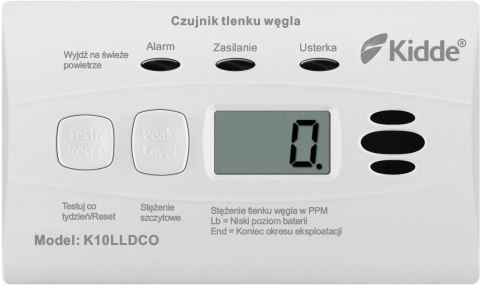 # Czujnik czadu certyfikowany Kidde K10LLDCO - z wyświetlaczem - GŁOŚNY