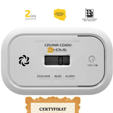 CERTYFIKOWANY CZUJNIK CZADU EL HOME CD-17A2v2300/B Z WYŚWIETLACZEM