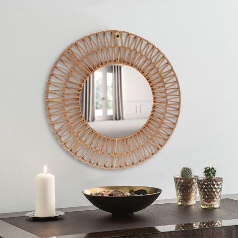 Lustro plecione w ramie z szarego papieru okrągłe boho 45 cm Lustro plecione w ramie z szarego papieru okrągłe boho 45 cm