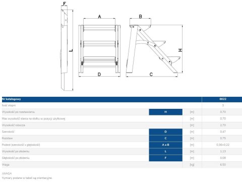 SCHODKI SKŁADANE 70CM 3 STOPNIE