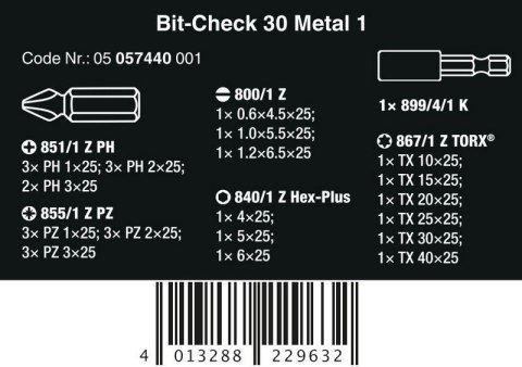 ZESTAW BITÓW BIT-CHECK 30 METAL 1 SB, 30 CZ.