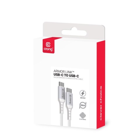 Crong Armor Link - Kabel 60W PD 3A USB-C do USB-C 25cm (biały)