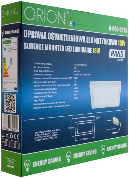 PANEL LED NATYNKOWY Z ZASILACZEM RAND 174*174 12W