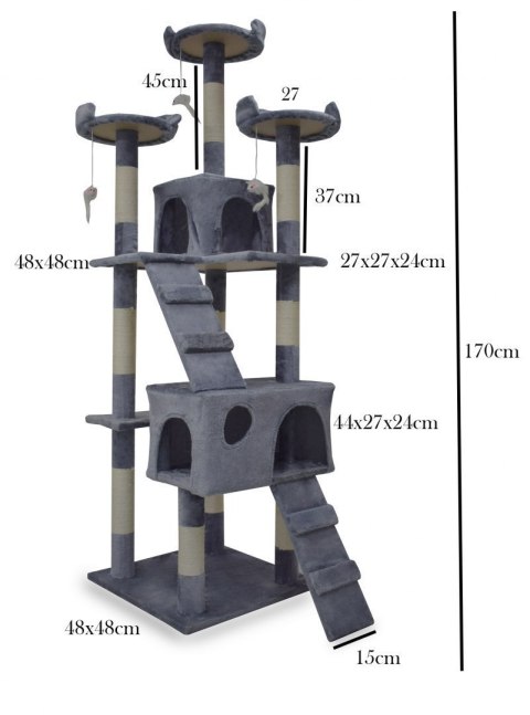 Drapak drzewko Legowisko Wieża dla Kota 170cm Jasnoszary ANIMEL