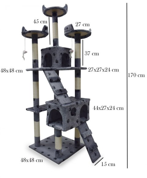 Drapak drzewko Legowisko Wieża dla Kota 170cm Jasnoszary w łapki ANIMEL Drapak drzewko Legowisko Wieża dla Kota 170cm Jasnoszary w łapki ANIMEL