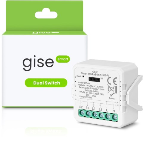 GISE Smart Podwójny moduł przekaźnikowy WiFi | Tuya | GDS-WF GISE GISE Smart Podwójny moduł przekaźnikowy WiFi | Tuya | GDS-WF GISE