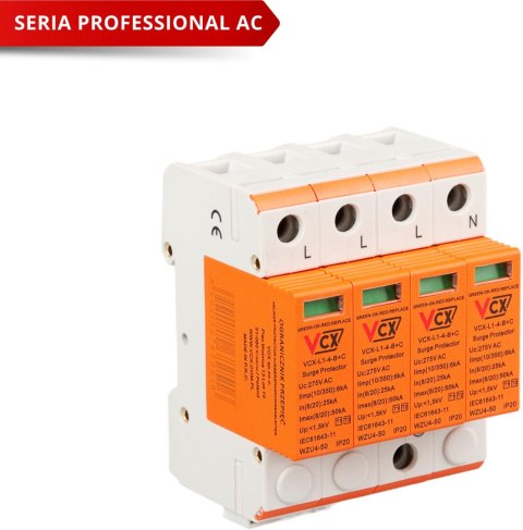 Ogranicznik przepięć klasy B+C 4P (T1T2) 6kA Professional VCX