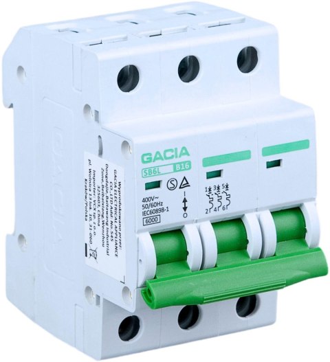 Wyłącznik nadmiarowoprądowy,6kA,B,3-pola,6A GACIA SB6L B 3P 6A GACIA Wyłącznik nadmiarowoprądowy,6kA,B,3-pola,6A GACIA SB6L B 3P 6A GACIA