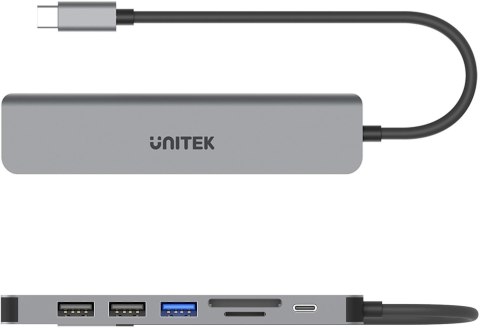 Hub USB Unitek USB-C aluminium 7w1 UNITEK Hub USB Unitek USB-C aluminium 7w1 UNITEK