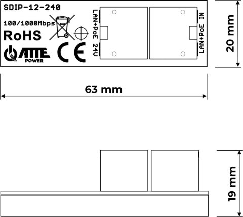 Adapter PoE ATTE SDIP-12-240 ATTE Adapter PoE ATTE SDIP-12-240 ATTE