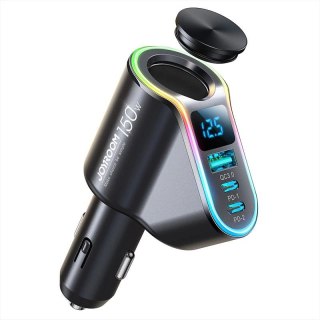 Joyroom szybka ładowarka samochodowa 4w1 USB-A QC3.0 / 2xUSB-C PD 150W czarna JOYROOM