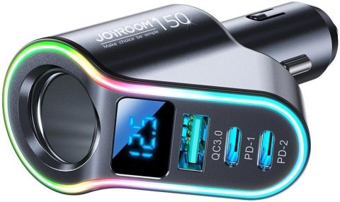 Joyroom szybka ładowarka samochodowa 4w1 USB-A QC3.0 / 2xUSB-C PD 150W czarna JOYROOM Joyroom szybka ładowarka samochodowa 4w1 USB-A QC3.0 / 2xUSB-C PD 150W czarna JOYROOM