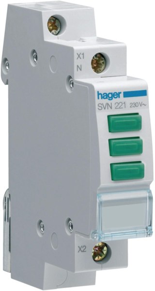 Lampka sygnalizacyjna, 230V AC, 3 x Zielony LED HAGER SVN221 HAGER