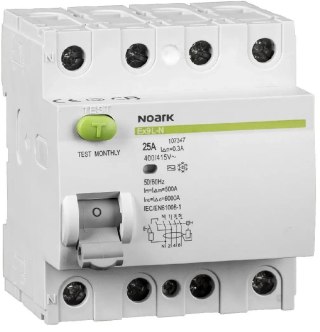 WYŁĄCZNIK RÓŻNICOWOPRĄDOWY, 6 KA, 25A, 30MA, 4P TYP AC EX9L-N. Noark 108331 NOARK