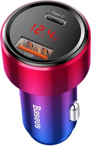 Ładowarka samochodowa Baseus Magic Series PPS USB-C/USB-A 45W różowo-niebieska BASEUS