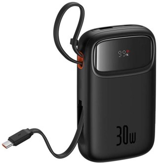 Powerbank Baseus QPow 2 10000mAh 30W z 2 wbudowanymi kablami USB-C - czarny BASEUS