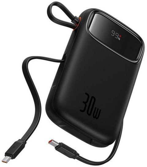 Powerbank Baseus QPow 2 10000mAh 30W z 2 wbudowanymi kablami USB-C - czarny BASEUS