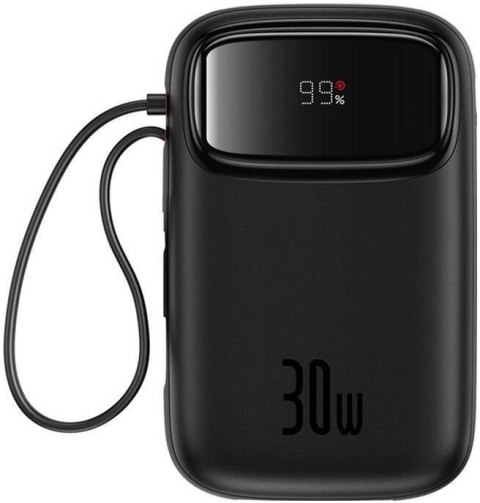 Powerbank Baseus QPow 2 10000mAh 30W z 2 wbudowanymi kablami USB-C - czarny BASEUS