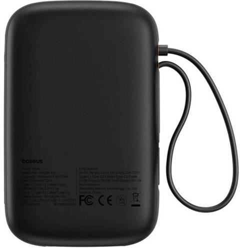 Powerbank Baseus QPow 2 10000mAh 30W z 2 wbudowanymi kablami USB-C - czarny BASEUS