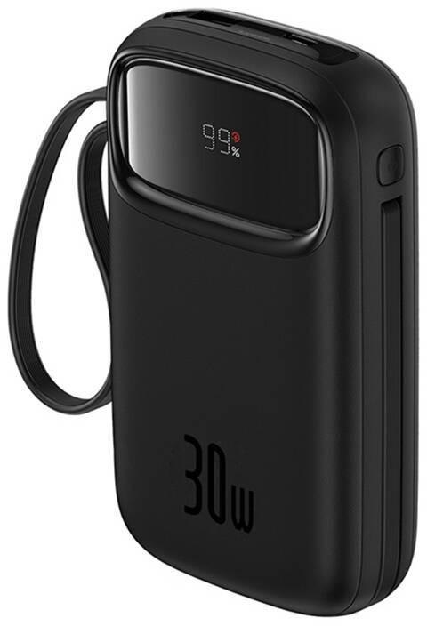 Powerbank Baseus QPow 2 10000mAh 30W z 2 wbudowanymi kablami USB-C - czarny BASEUS