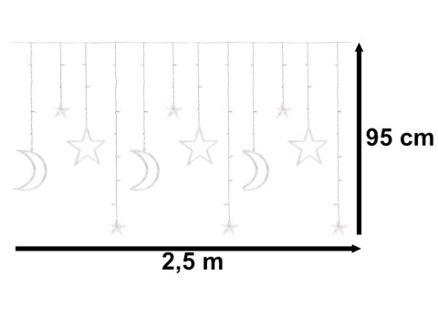 Lampki LED kurtyna księżyc gwiazdy 2,5m 138LED zimny biały