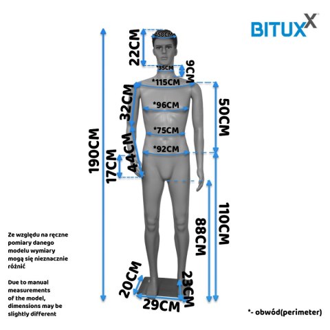 Manekin Wystawowy Pełnopostaciowy Męski 190CM