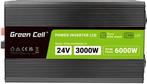 PRZETWORNICA NAPIĘCIA Green Cell PowerInverter LCD 24V / 230V 3000/6000W CZYSTA SINUSOIDA