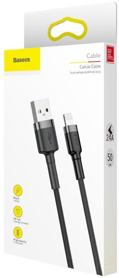 KABEL USB-A / Lightning iPhone Baseus Cafule CALKLF-AG1 50cm Apple 2.4A CZARNO-SZARY W OPLOCIE