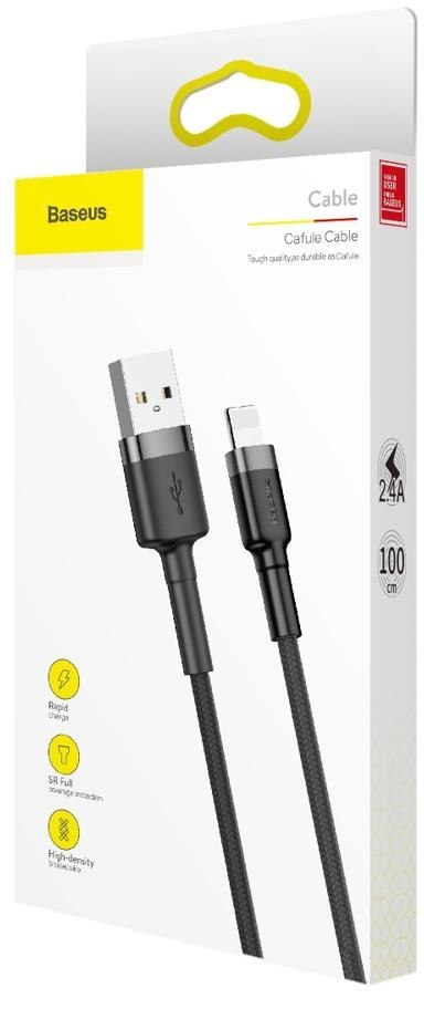 KABEL USB-A / Lightning iPhone Baseus Cafule CALKLF-BG1 100cm Apple 2.4A CZARNO-SZARY W OPLOCIE