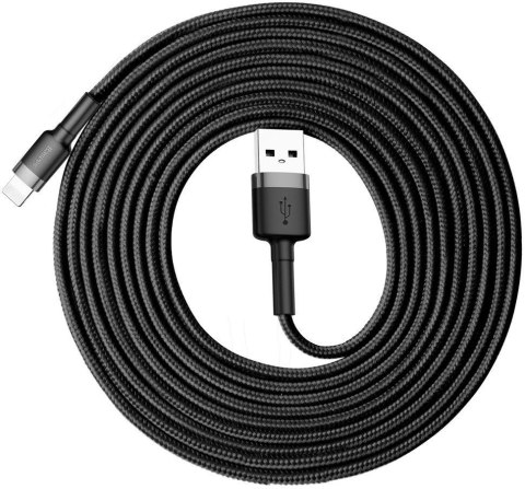 KABEL USB-A / Lightning iPhone Baseus Cafule CALKLF-RG1 300cm Apple 2A CZARNO-SZARY W OPLOCIE