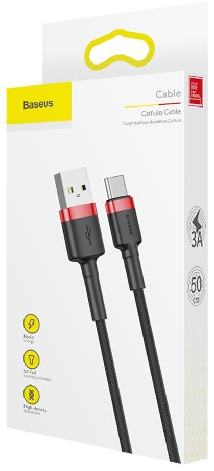 KABEL USB-A / USB-C Baseus Cafule CATKLF-A91 50cm 3A QC 3.0 CZARNO-CZERWONY W OPLOCIE