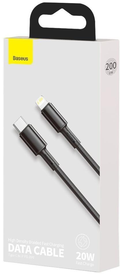 KABEL USB-C / Lightning iPhone Baseus Cafule CATLGD-A01 2m 20W PD Quick Charging CZARNY W OPLOCIE