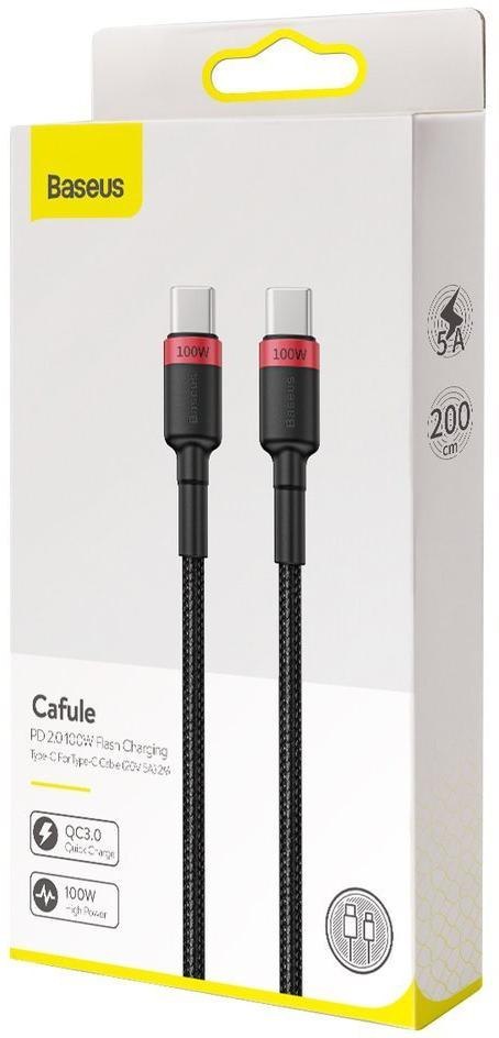 KABEL USB-C / USB-C Baseus Cafule CATKLF-AL91 200cm 100W 5A PD 2.0 QC 3.0 CZARNY W OPLOCIE