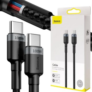 KABEL USB-C / USB-C Baseus Cafule CATKLF-ALG1 200cm 100W 5A PD 2.0 QC 3.0 CZARNO-SZARY W OPLOCIE