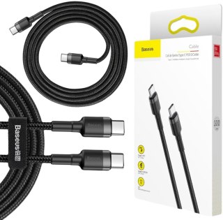 KABEL USB-C / USB-C Baseus Cafule CATKLF-GG1 100cm 60W 3A PD 2.0 QC 3.0 CZARNO-SZARY W OPLOCIE