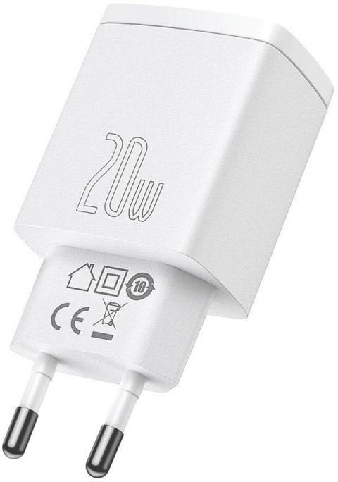 ŁADOWARKA SIECIOWA Baseus Compact Quick Charger CCXJ-B02 20W 1x USB-A 1x USB-C PD 3.0 QC 3.0 BIAŁA