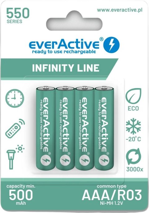 Akumulatorki AAA / R03 Ni-MH everActive 550mAh Infinity Line 3000 cykli (blister 4 szt.)