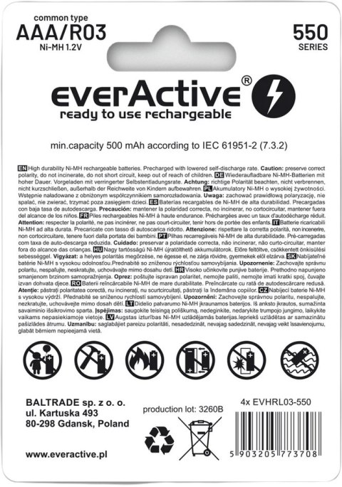 Akumulatorki AAA / R03 Ni-MH everActive 550mAh Infinity Line 3000 cykli (blister 4 szt.)