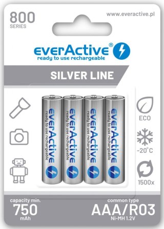 Akumulatorki AAA / R03 Ni-MH everActive 800mAh Silver Line (box 4 szt.)