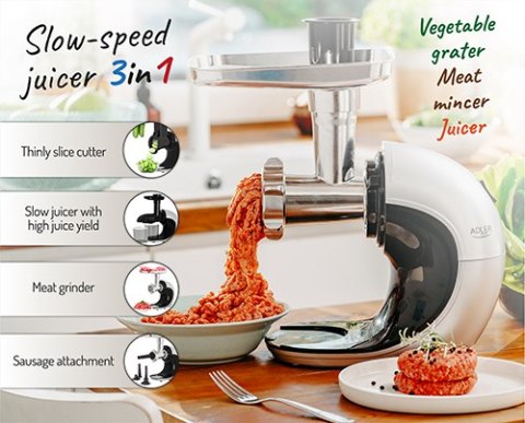 Wyciskarka Wolnoobrotowa, Maszynka do Mięsa, Szatkownica - ROBOT 3 w1