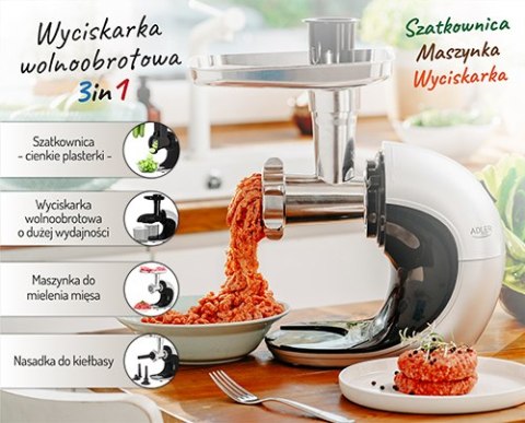 Wyciskarka Wolnoobrotowa, Maszynka do Mięsa, Szatkownica - ROBOT 3 w1