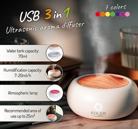 Ultradźwiękowy dyfuzor zapachowy USB 3w1 Ultradźwiękowy dyfuzor zapachowy USB 3w1