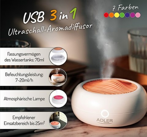 Ultradźwiękowy dyfuzor zapachowy USB 3w1 Ultradźwiękowy dyfuzor zapachowy USB 3w1
